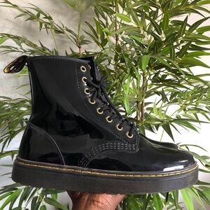 Doc Dr Martens Zavala Black Patent Leather Combat Boots Chunky Platform Lug Sole